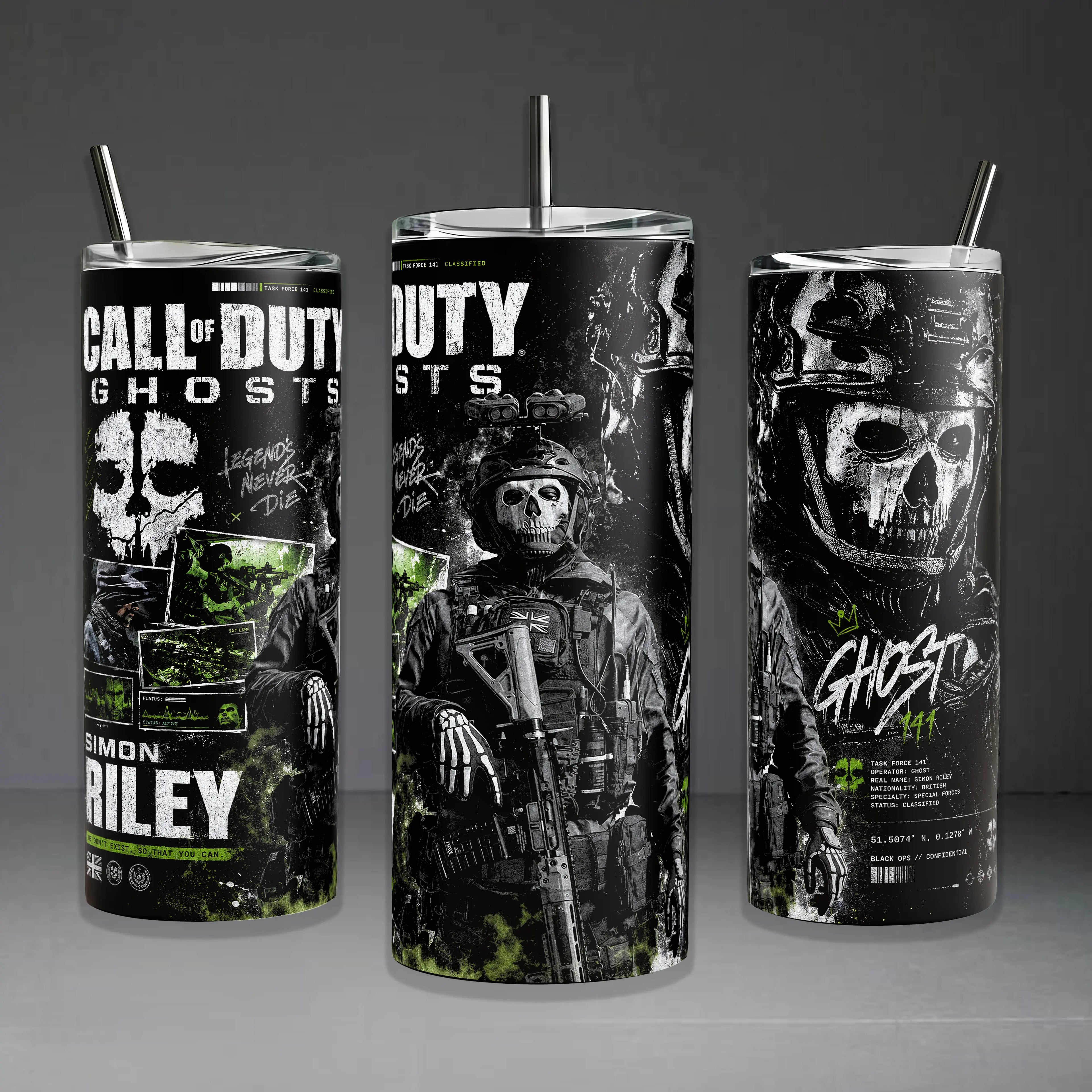 Call of Duty Ghost Simon Riley Stainless Steel Insulated Tumbler - 40Oz Handle Cup, 20Oz Coffee Travel Mug with Silicone Lid, Printed Task Force 141 Graphics, Gaming Gift for Fans, Insulation