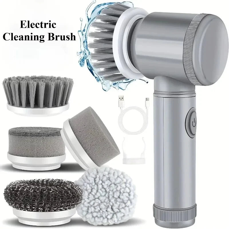 Cordless Electric Spin Scrubber for Bathroom & Kitchen - Power Cleaning Brush with 5 Replaceable Brush Heads