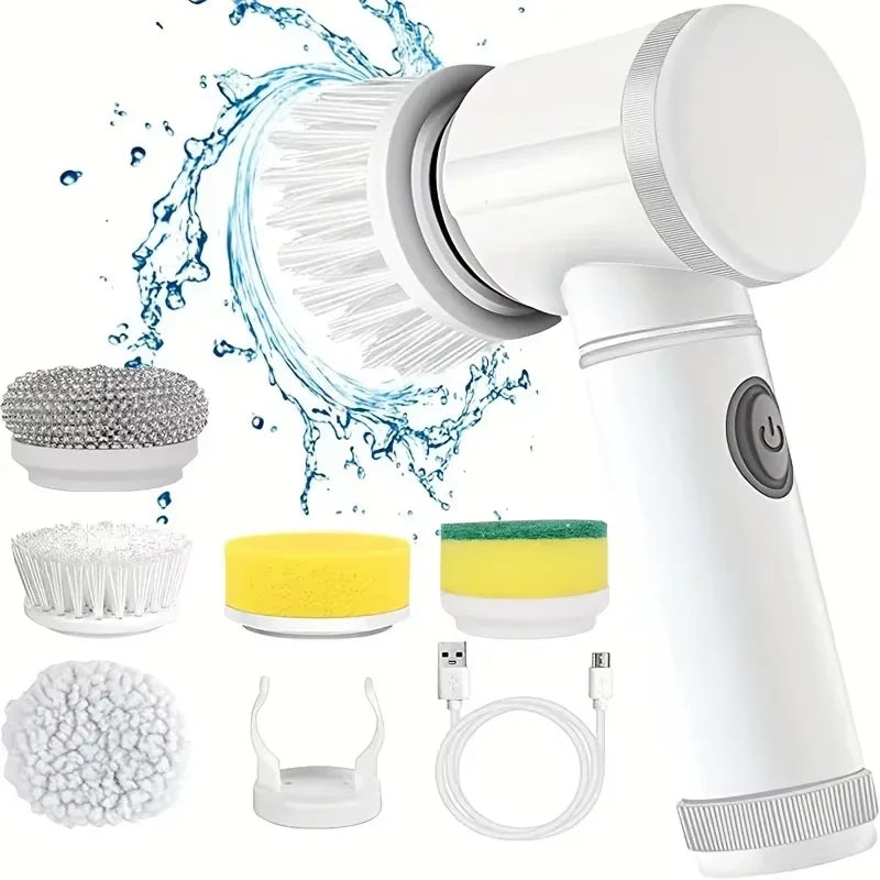 Cordless Electric Spin Scrubber for Bathroom & Kitchen - Power Cleaning Brush with 5 Replaceable Brush Heads