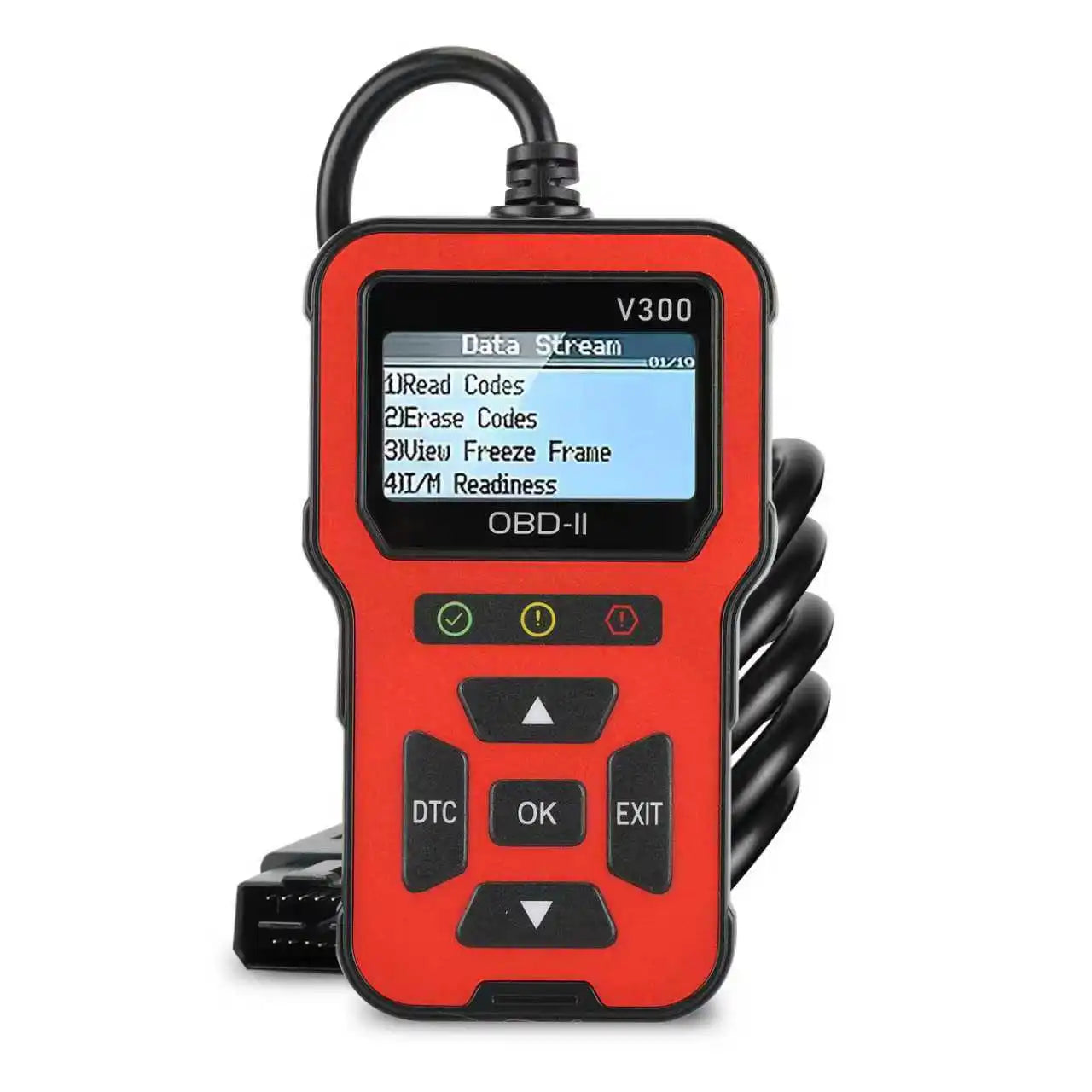 OBD V300, an automotive diagnostic tool with a color screen, fault code reader, engine warning light detector, and OBD2 scanner