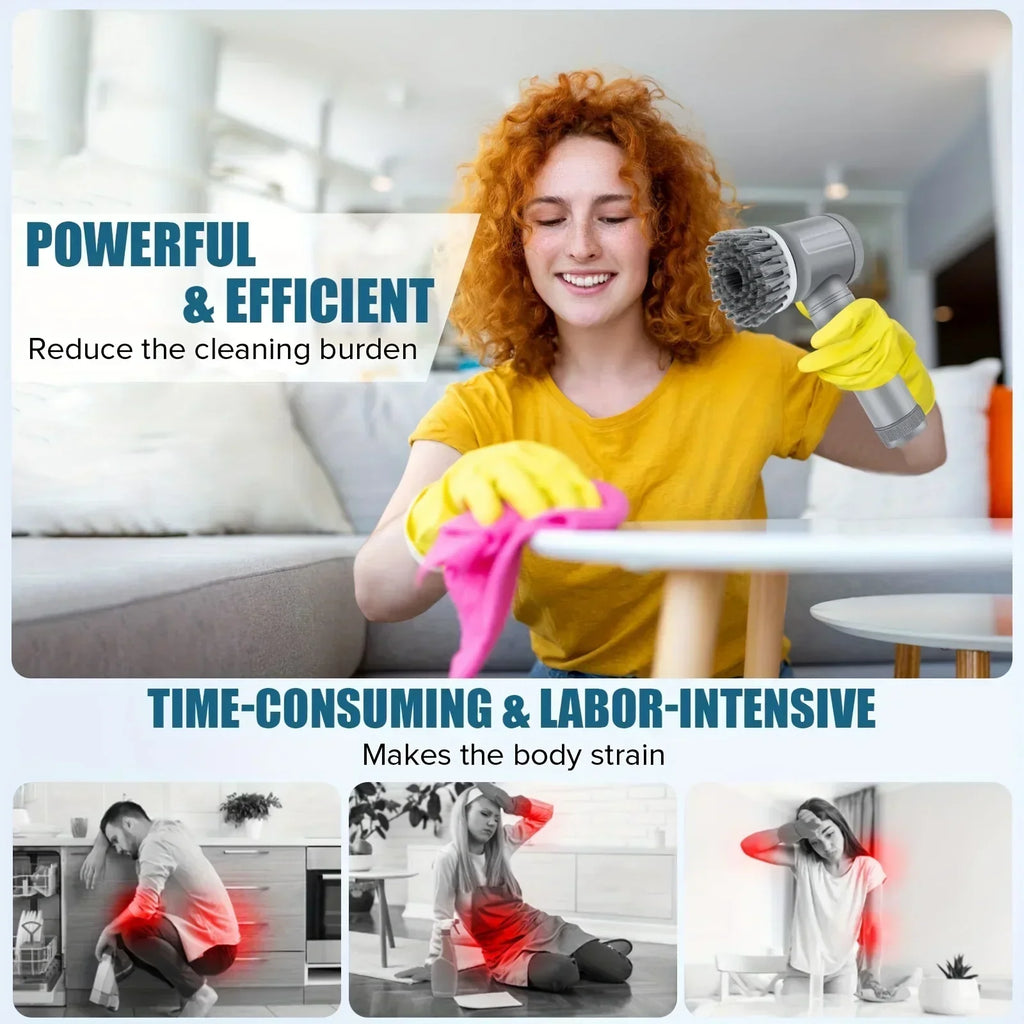 Cordless Electric Spin Scrubber for Bathroom & Kitchen - Power Cleaning Brush with 5 Replaceable Brush Heads