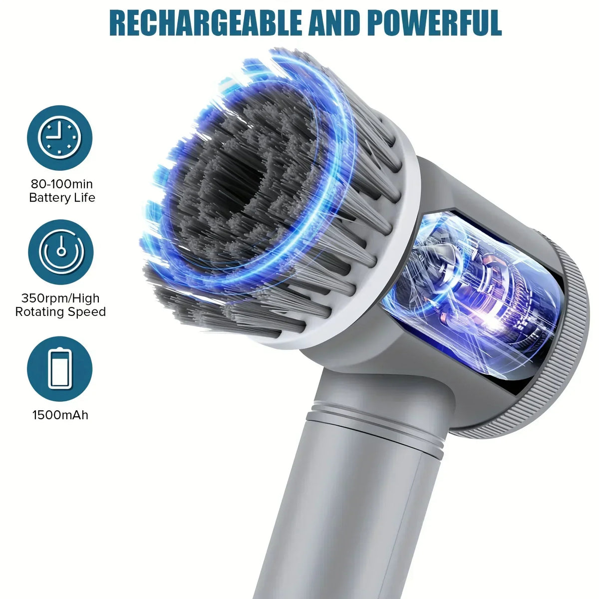 Cordless Electric Spin Scrubber for Bathroom & Kitchen - Power Cleaning Brush with 5 Replaceable Brush Heads