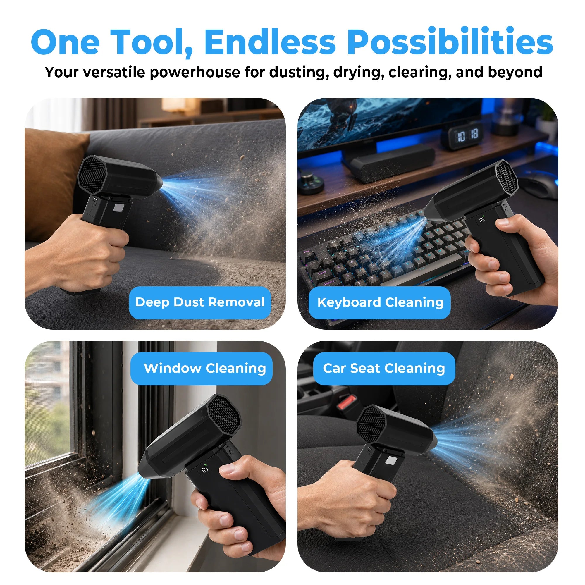 Compressed Air Duster, Mini Turbine Fan, Violent Fan, Jet Dry Blower, Turbo Fan, Air Blower, 100000RPM Cordless Turbo Fan, 5+1 Speeds with LED Display & Type-C Charging, Violent Fan for Keyboard Car Camping Snow Clearing.