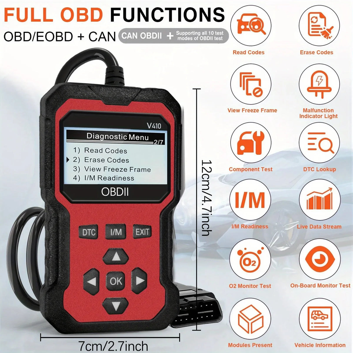 Obd2 Automotive Scanner diagnostic tool, engine fault recognizer. Diagnose all obd protocol vehicles since 1996 and beyond