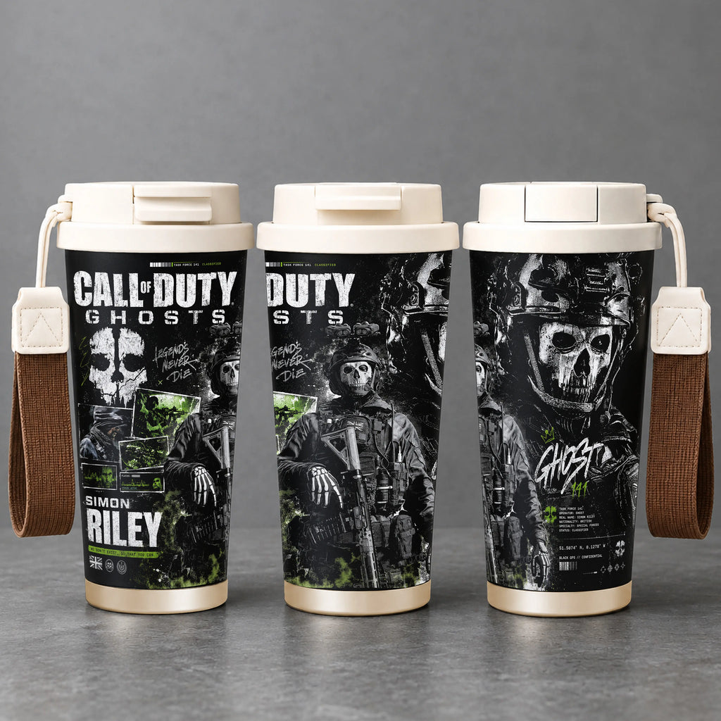 Call of Duty Ghost Simon Riley Stainless Steel Insulated Tumbler - 40Oz Handle Cup, 20Oz Coffee Travel Mug with Silicone Lid, Printed Task Force 141 Graphics, Gaming Gift for Fans, Insulation