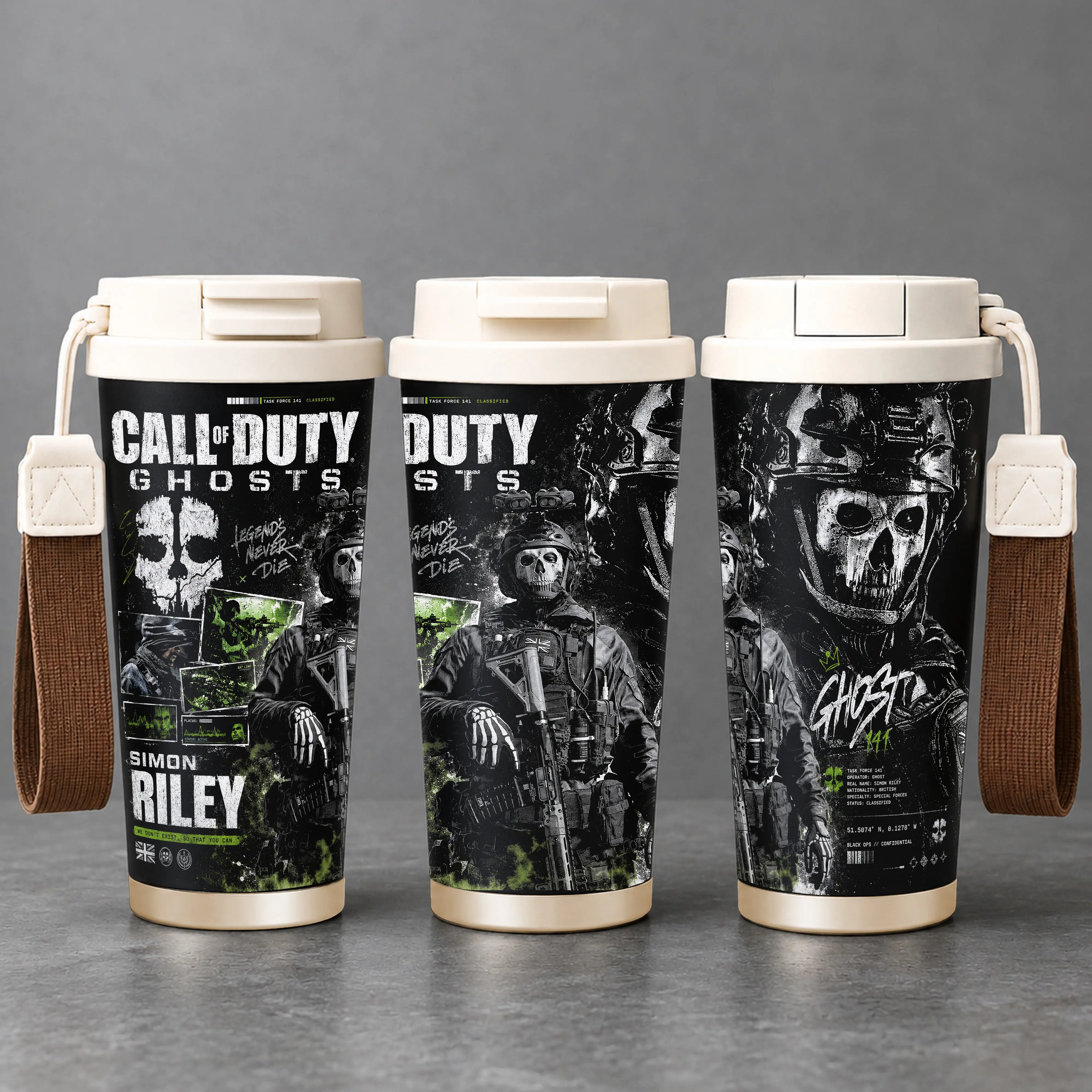 Call of Duty Ghost Simon Riley Stainless Steel Insulated Tumbler - 40Oz Handle Cup, 20Oz Coffee Travel Mug with Silicone Lid, Printed Task Force 141 Graphics, Gaming Gift for Fans, Insulation
