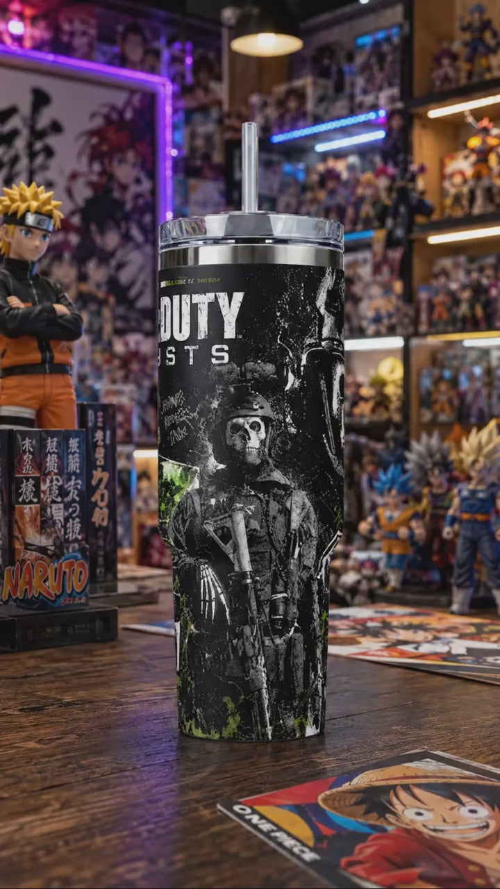 Call of Duty Ghost Simon Riley Stainless Steel Insulated Tumbler - 40Oz Handle Cup, 20Oz Coffee Travel Mug with Silicone Lid, Printed Task Force 141 Graphics, Gaming Gift for Fans, Insulation